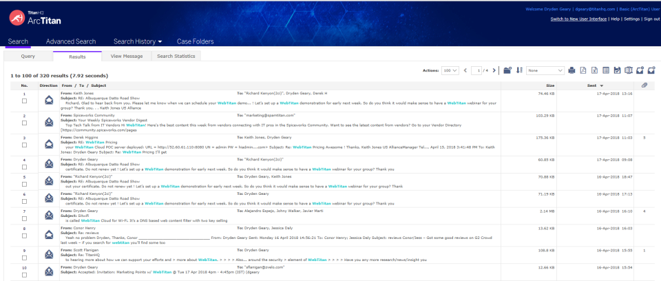 screenshot of ArcTitan Email Archiving